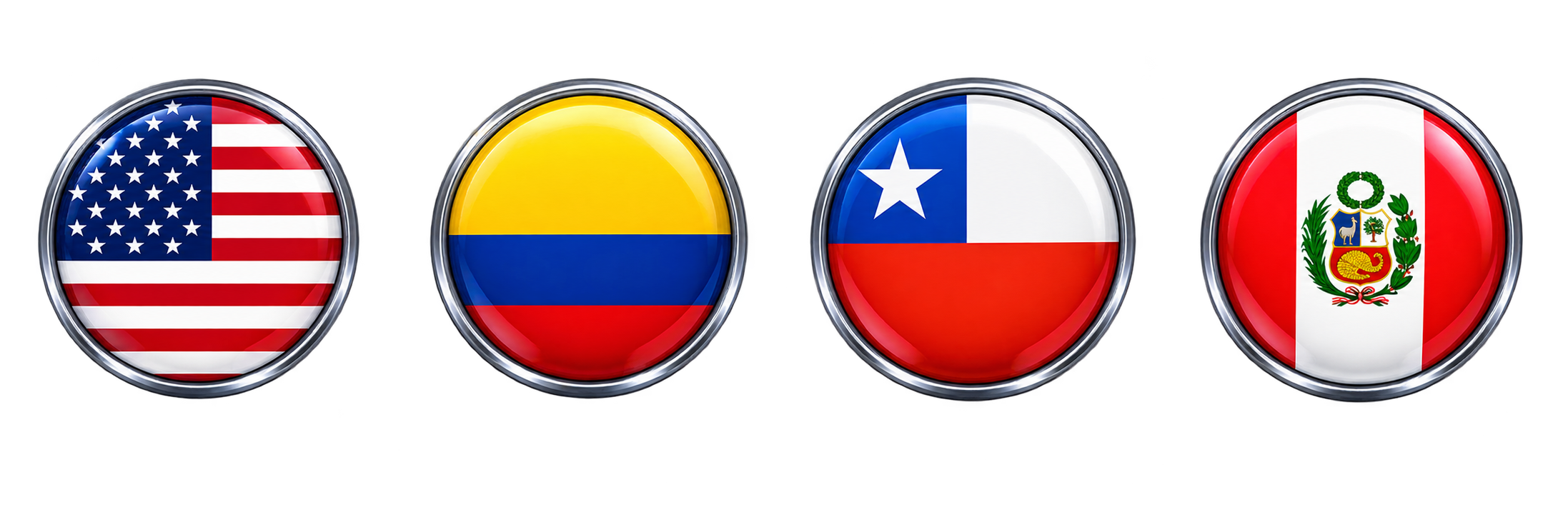 Banderas de Estados Unidos, Colombia, Chile y Perú